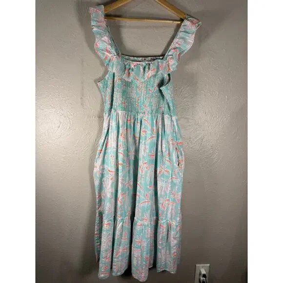 Vineyard Vines Cay Floral Smocked Midi Dress XL - Picture 7 of 10
